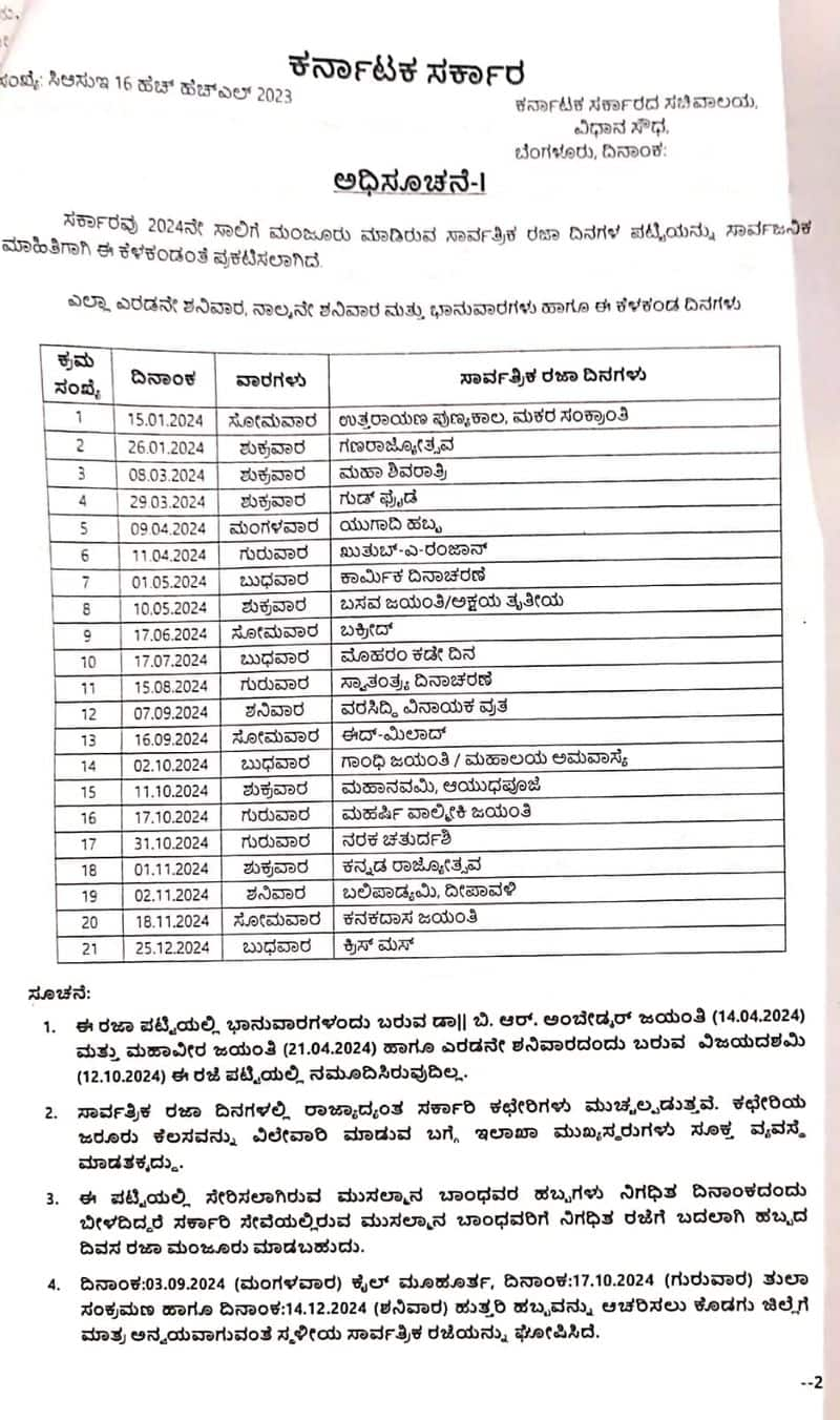 Holiday List Karnataka 2024 Eda Kathye