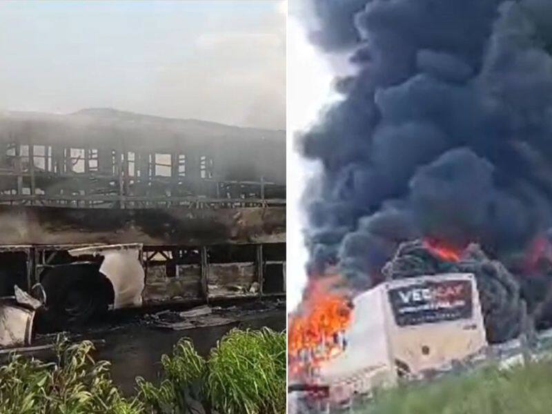 luxury omni bus fire burned at dharmapuri district vel