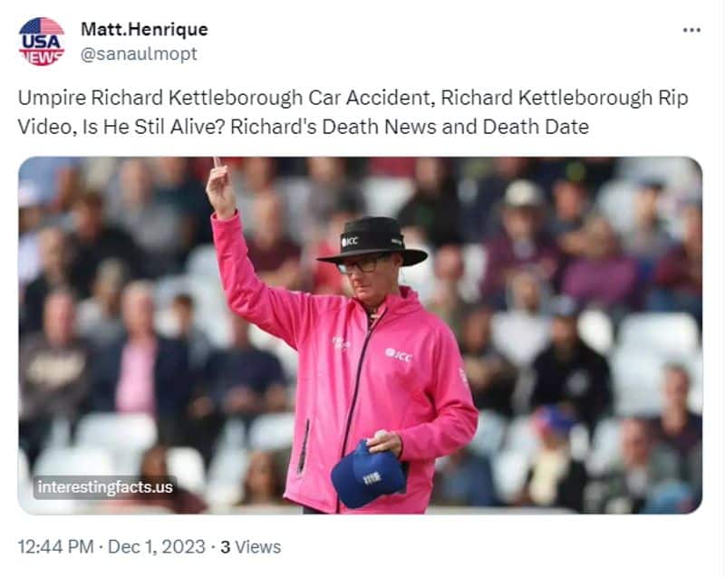 cricket umpire Richard Kettleborough died in car accident news is fake here is the fact check jje 