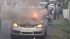 Moving car catches fire at Wadakkanchery kgn