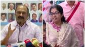 finance minister k n balagopal s wife protested in front of secretariat nbu
