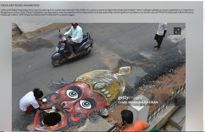 Artist makes Pothole in Kerala road as canvas here is truth fact check jje 