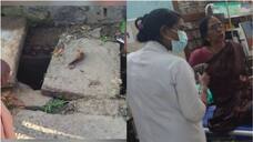 62 year old lady injured when her foot slipped between the slabs in road Perumbavoor SSM