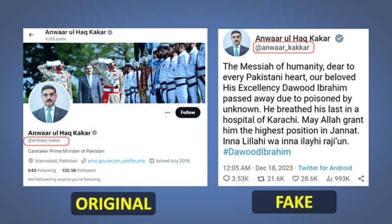 Fake tweet circulating as Pakistan caretaker pm Anwar ul Haq Kakar confirmed Dawood Ibrahim is dead jje 