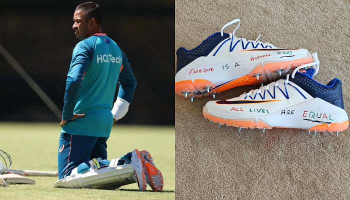 Australia Player Usman Khawaja Wrote his 2 Daughters Name Aisha and Ayla in his Shoes during Pakistan 2nd Test Match rsk