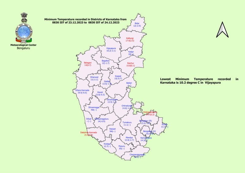 Karnataka Weather forecast lowest 10 Degree Celsius temperature recorded in Vijayapura sat
