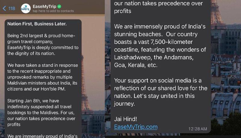 Nation First Business Later EaseMyTrip WhatsApp message amid India Maldives row goes viral gcw