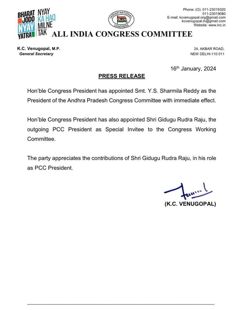  Congress appointed Y.S. Sharmila As Andhra Pradesh PCC President lns