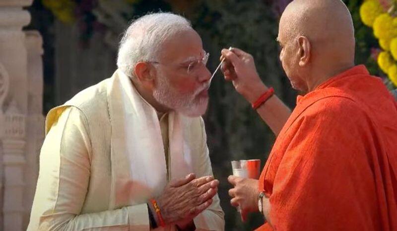 PM Modi breaks 11-day fast after Pran Pratishtha ceremony at Ram Mandir in Ayodhya (WATCH)