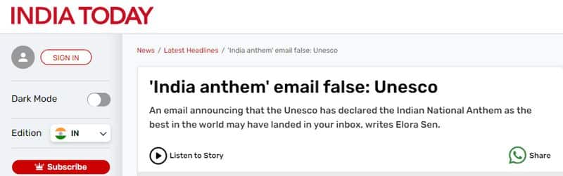 Fact Check Indian National Anthem Jana Gana Mana is the best in the world by UNESCO here is the fact jje