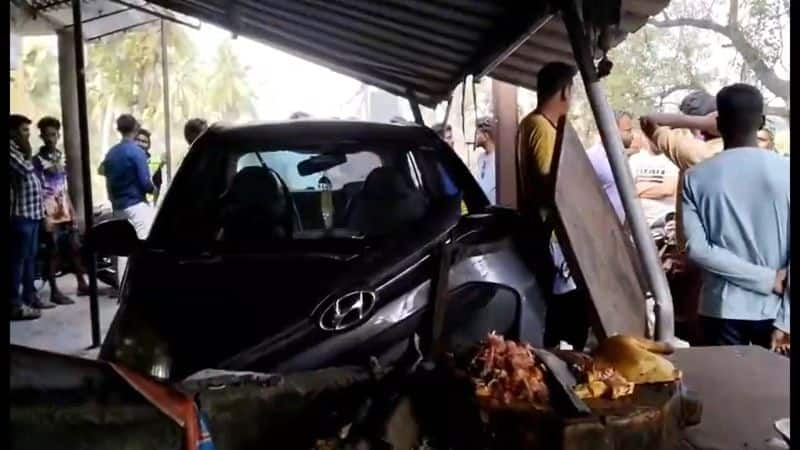 The car crashed into a butcher shop in Vellore as the driver fell asleep while driving vel