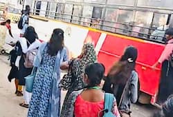 Telangana woman narrowly escapes death after almost slipping under bus in Lothkunta (WATCH)