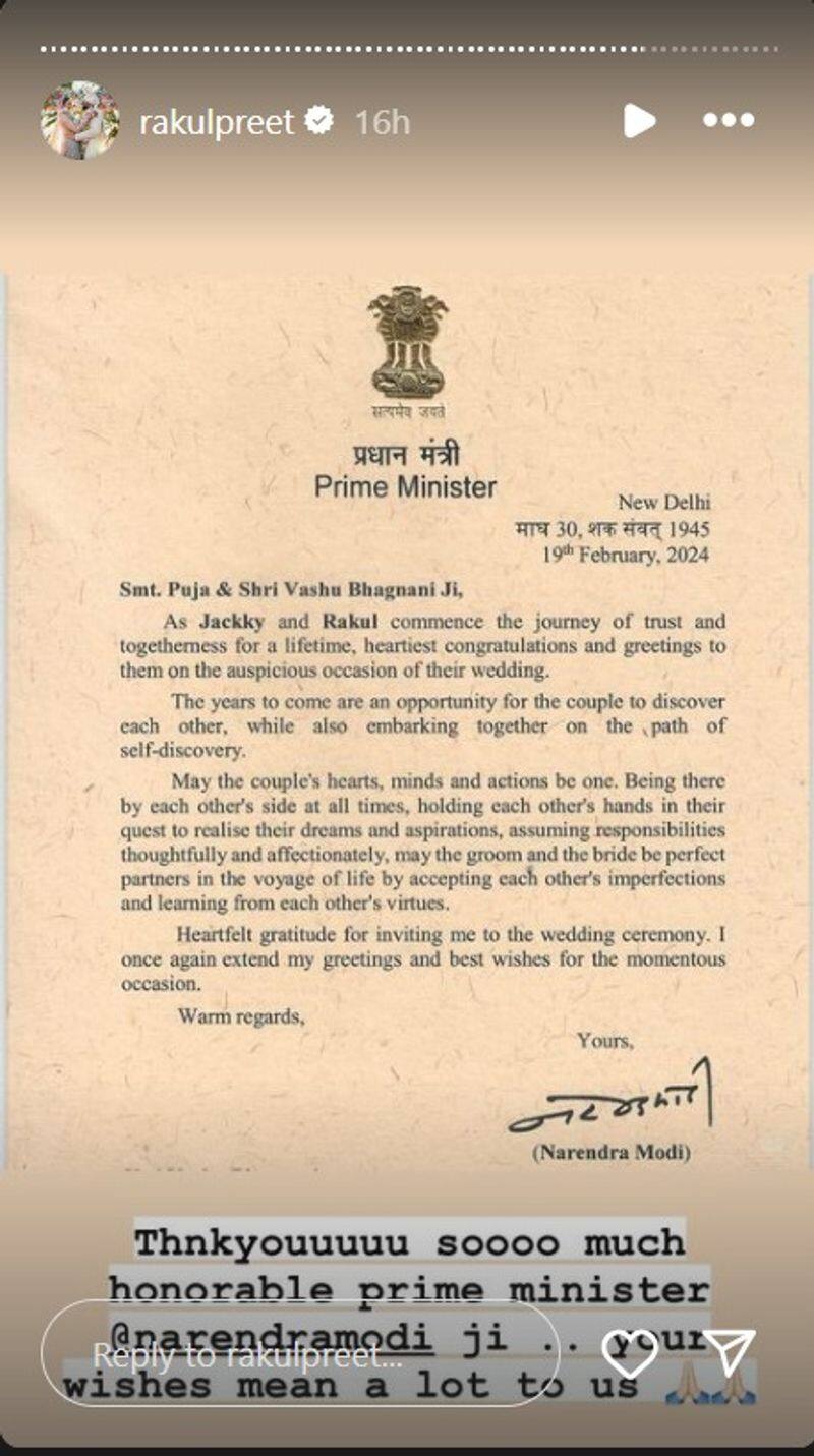 Rakul Preet Singh shares heartfelt wedding congratulations letter sent by PM Narendra Modi RKK