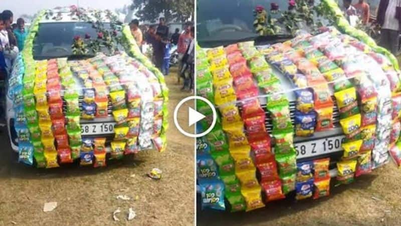 groom  car decorated with chips video goes viral zkamn