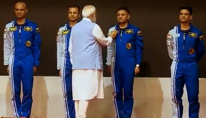 pm modi announced isro gaganyaan mission astronauts names Prasanth Nair Angad Pratap Ajit Krishnan and Shubhanshu Shukla kxa 