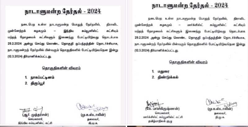 The constituencies where CPM and CPI will contest in the DMK alliance have been announced KAK