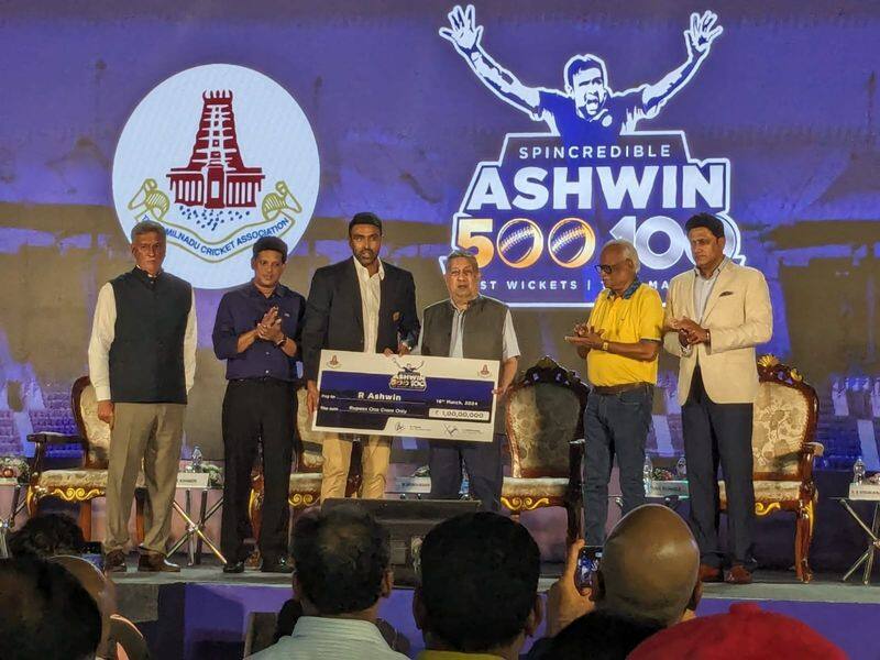 Tamilnadu Cricket Association felicitates cricketer Ravichandran Ashwin for taking 500 test wickets in 100 matches sgb