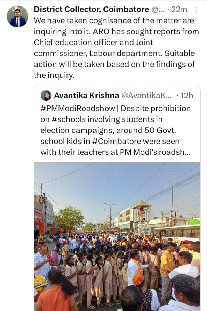 Action against school in Coimbatore for engaging students in Modi campaign in violation of election norms KAK