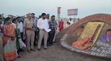 Awareness sand sculpture at Cuddalore Silver Beach emphasizing 100 percent voter turnout vel