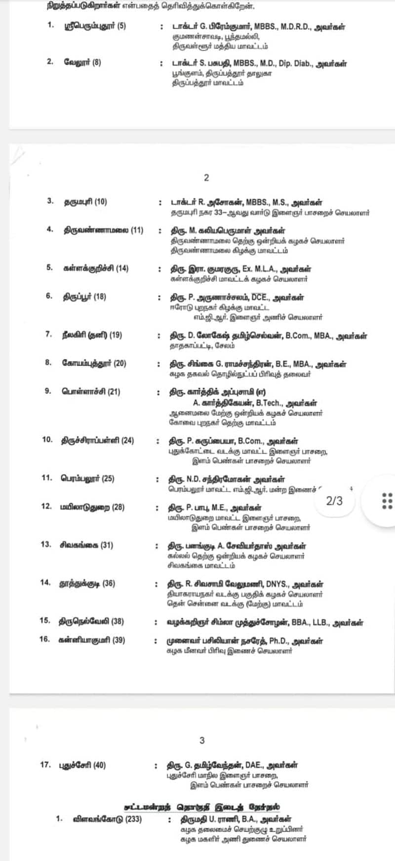 AIADMK 2nd phase list of candidates to contest in Parliamentary elections released KAK
