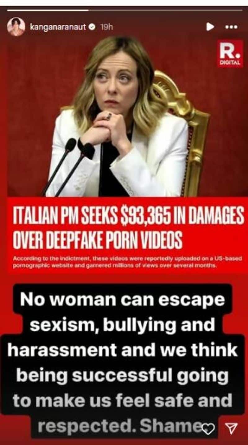 Kangana Ranaut reacts to Italian PM Giorgia Meloni Deepfake porn video controversy RBA