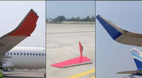 wings of air India express and indigo aircrafts damaged after they grazes each other in the airport afe