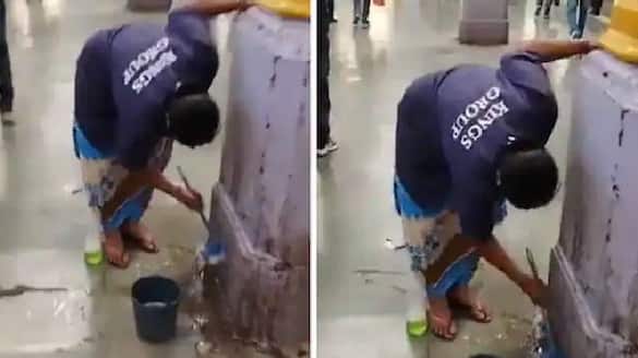 worker struggling to clean spit stains video rlp