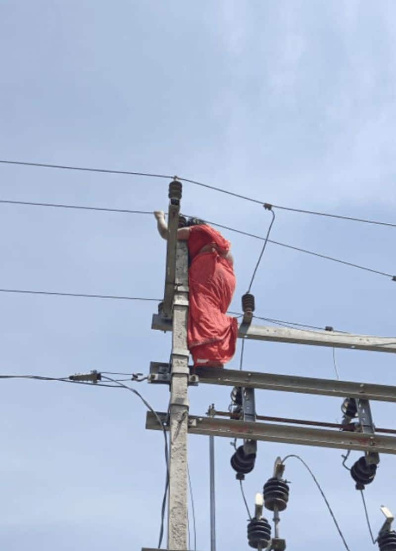 Viral video: Woman climbs electric pole in Gorakhpur amidst ruckus over illicit affair (WATCH)