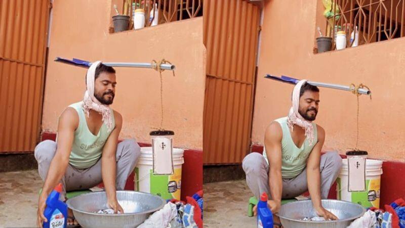video viral of man washing clothes with harpic zkamn