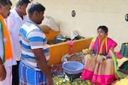 Dindigul pmk candidate thilagabama campaign by selling mangoes at the uzhavar sandhai smp