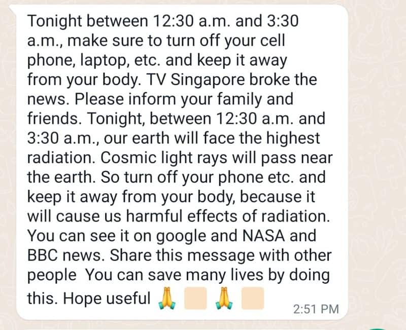 fact check warning message asking people to switch off mobile phone due to cosmic rays is fake