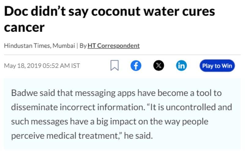 fact check coconut water cures cancer is fake message
