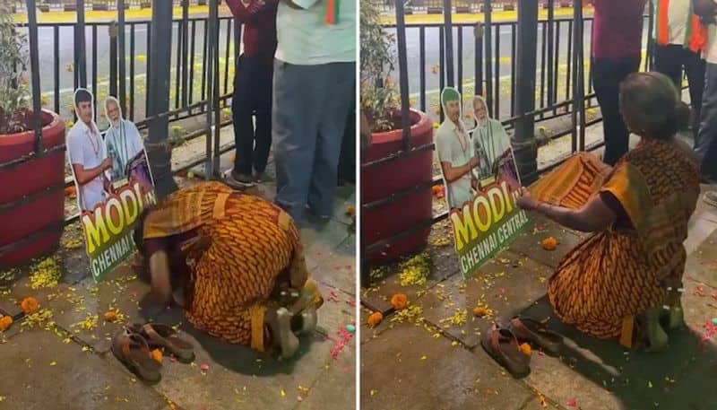 TN woman bows down before PM Modi's poster, prays for his win in LS polls; viral video wins hearts (WATCH)