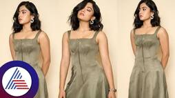 Actress Rashmika Mandanna Amps up Summer Fashion in Olive Dress gvd