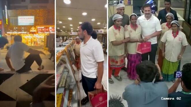 Rahul Gandhi buys sweets and takes photos with employees at coimbatore-rag