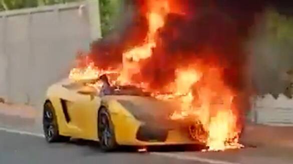 Luxury Lamborghini set on fire in Hyderabad AKP