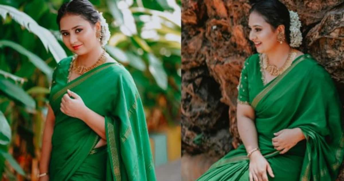 Amulya Gowda Green Look, ಮೈಸೂರು ಸಿಲ್ಕ್‌ ಸೀರೆಯಲ್ಲಿ ಮಿಂಚಿದ 'ಚೆಲುವಿನ ...