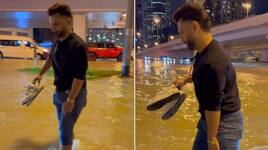 Dubai floods: Rahul Vaidya shares video of waterlogged streets; singer holds sneakers in hand while walking RBA
