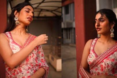 Actress Priya varrier in Simple saree look, fans comment about her lips Vin