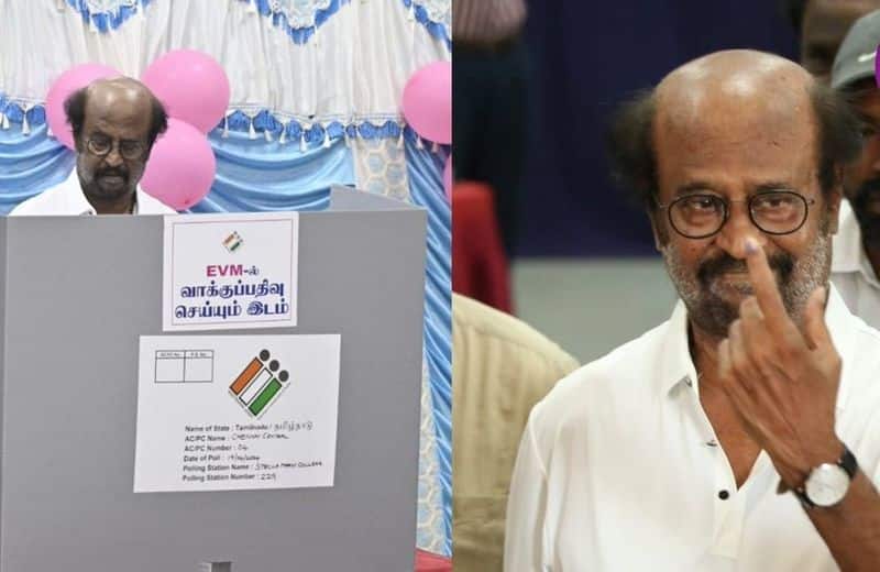 actor rajinikanth cast his vote at lok sabha election 2024 in chennai vel