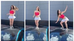 video of a young woman running over a Lamborghini and dancing has gone viral 