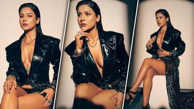 Shehnaaz Gill SEXY photos Punjab Ki Katrina Kaif flaunts her cleavage in black leather jacket RBA 