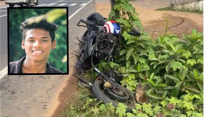 young man died and two injured after their bike hit by a car coming out of petrol pump in kozhikode