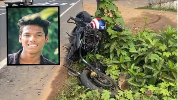 young man died and two injured after their bike hit by a car coming out of petrol pump in kozhikode