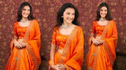 Superstar Mahesh Babus Daughter Sitara Ghattamaneni looks beautiful in Orange color Lehagnga Vin