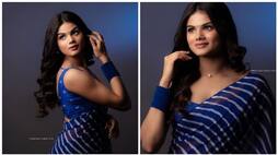 Baakiyalakshmi serial actress akshitha ashok latest blue saree hot photos mma