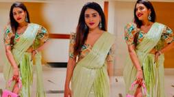 Serial Actress Sara Annaiah raises temparature in High slit saree look Vin