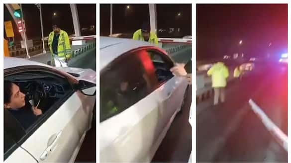 video of Pakistani social media Influenser caught at an over speed and hits traffic police officer went viral 