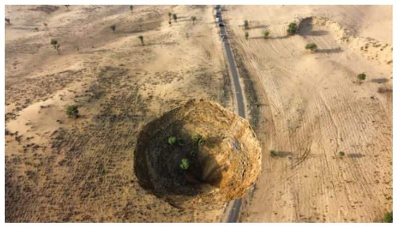 an acre of agricultural land in Bikaner collapsed to a depth of 80-100 feet