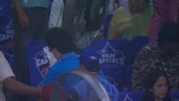 Fan Injured on his Face due to Tim David's Six in 14th Over by Khaleel Ahmed during DC vs MI in 43rd IPL 2024 Match at Arun Jaitley Stadium rsk